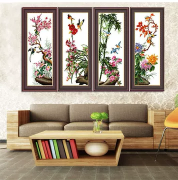 郑板桥「梅兰竹菊」掛軸 4条セット　四君子 水墨画　客間装飾　146×35cm 梅兰竹菊四君子挂画-梅兰竹菊四君子挂画促销价格、梅兰竹菊四君子挂画