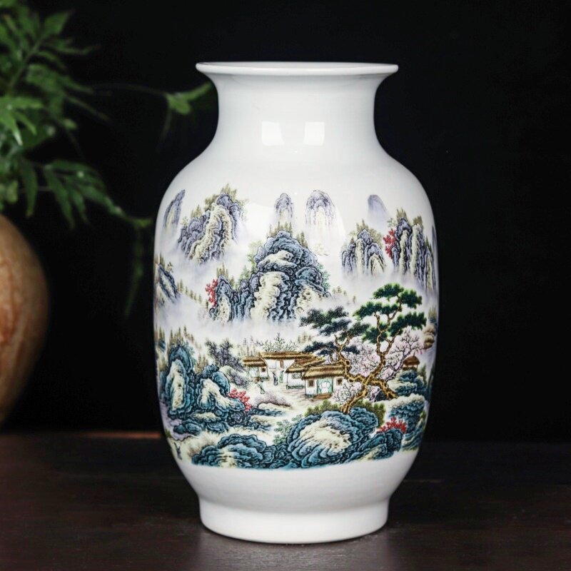 中国，景德镇，青白釉風景画花瓶 景德镇花瓶陶瓷大师手绘描金新中式-景德镇花瓶陶瓷大师手绘描金新中式