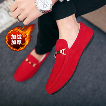 Social spirit guy red bean shoes men plus velvet padded warm cotton shoes men Korean casual net red tide shoes