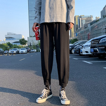 Plus velvet pants mens spring and autumn winter casual trousers mens sports pants loose suit pants mens Korean trend tie pants