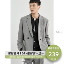  Autumn thin small blazer mens high-end casual suit mens haze blue Korean version of Ruffian handsome single west top