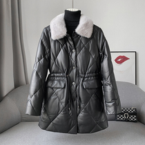 Leather down jacket womens long 2021 Winter New sheep leather mink fur collar Haining leather jacket jacket 2108