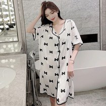 Net red nightgown women summer ice silk short sleeve fairy silk summer thin pajamas home clothes can be worn outside
