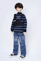 Original baby clothes retro striped plus velvet dress 4 points jeans bjd quarter doll clothes