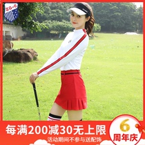 ZG6 autumn golf clothes womens ball clothing womens long-sleeved bottoming top contrast color fashion red anti-light trouser skirt
