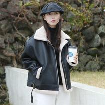 Maje moscoloni lamb coat women short 2021 Winter new leather coat thick leather wool jacket