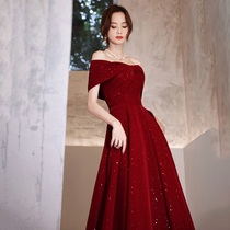 Toast dress bride 2021 new summer red one-shoulder engagement dress can usually wear a dress small man