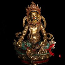 Antique collection antique bronze brass Nepal craft inlaid gemstone turquoise yellow Wealth God offering ornaments