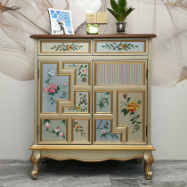American country shoe cabinet Solid wood living room locker with drawer Entrance cabinet locker Small apartment retro cabinet