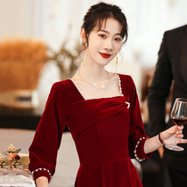 Long sleeve toast bride 2021 new winter red wedding engagement dress back dress usually wear
