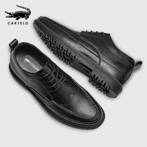 Crocodile casual leather shoes mens summer business formal leather mens shoes Autumn all-match small leather shoes Youth work shoes