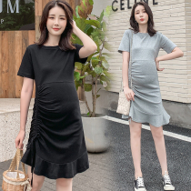 Maternity dress Summer fashion Western style slim mid-length drawstring dress 2021 summer fashion personality hot mom maternity dress