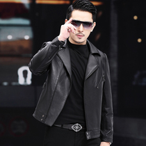 2021 New Haining leather leather mens sheep jacket suit collar slim youth locomotive handsome coat tide
