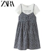 ZARA Spring Dress New Childrens Clothing Girl Flowers Printed Splicing One-piece Dress 4479615800