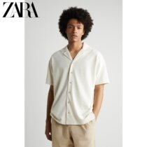  ZARA early autumn new mens cotton texture Cuban collar short-sleeved white shirt 00722467251
