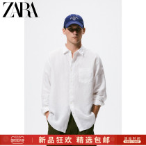 ZARA autumn new mens casual loose linen long sleeve white shirt 07545230250