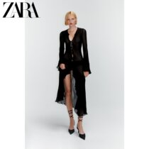 ZARAs new womens black laminated trim drape and garment outerwear 7757339 800