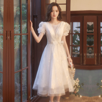 Banquet dress French small evening dress can usually be worn temperament Birthday party princess dress white student girl summer