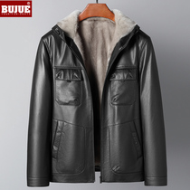 Haining cowhide leather leather men short mink liner whole marten fur fur one Parker fur coat thick men