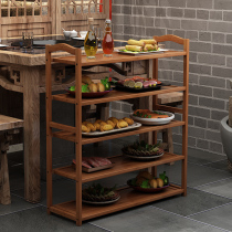 Kitchen dish rack Multi-layer dish rack Hotel commercial vegetable plate Solid wood storage rack for hot pot shop