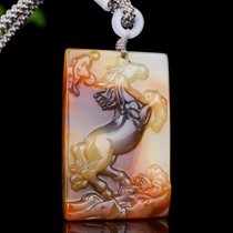  Natural yellow dragon jade zodiac horse pendant men and women natural jade immediately blessed horse to success Jade brand necklace pendant