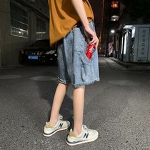 Summer new high-waisted denim shorts childrens straight retro Hong Kong style frock medium pants couple wild five-point pants