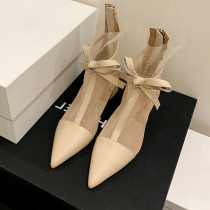 Kmeizu Fairy Cool Boots Woman Spring Summer New Pointed Mesh Yarn Sexy Lace High Heel Shoes And Ankle Thin short boots