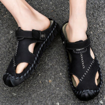 Back Force Men Cool Shoes Summer Driving Baotou Beach Shoe Soft Bottom Dual-Use External Wearing Dongle Shoes Genuine Leather Sandals Slippers