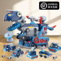 Dinosaur engineering car childrens toy boy 2021 new magnetic deformation small car 5 puzzle 3-6-year-old baby