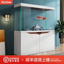 Aike cylinder without pipe fittings ultra-white glass filter living room fish tank tropical fish goldfish household aquarium against the wall