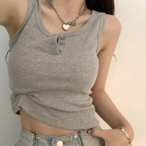 chic all-in-one basic item button camisole womens 2021 summer vintage sleeveless T-shirt threaded cotton top