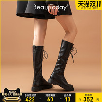 BeauToday Spring and Autumn New High boots small man long boots female knight boots plus velvet slim high boots