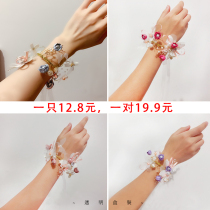 ins hand flower fairy beauty Korean-style yarn butterfly carat stick decoration Mori wrist flower bride bridesmaid sister group bracelet
