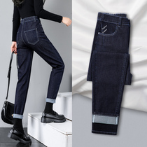 Plus velvet jeans women spring and autumn 2021 New straight loose high waist slim Harlan daddy pants autumn and winter