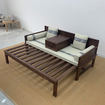 New Chinese Old Elm solid wood Luohan bed sofa Zen telescopic push and pull North American black walnut small apartment tenon