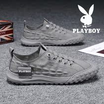  Playboy mens shoes summer thin one-legged lazy Doudou board shoes ice silk canvas trendy shoes trend all-match