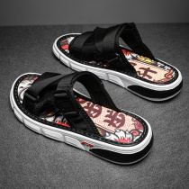 Summer slippers men outside wearing cool tugs for tug-tide signs anti-slip and abrasion resistant China wind grid red tide