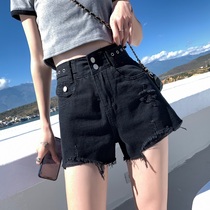  Spring and autumn denim shorts womens summer 2021 new high waist thin section wide leg a-line loose suit hot girl