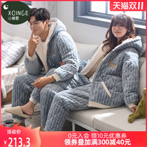 Pajamas couples autumn and winter coral velvet cotton thickened three-layer warm flannel home clothing men and women winter suits