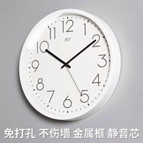 Simple wall clock living room home fashion mute white hanging watch wall clock electric wave decoration quartz clock