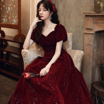 Satin toast Bride 2021 New Female Red Wedding Engagement Home Evening Dress Winter Velvet