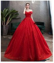 Red main wedding dress large size Starry Sky small man shoulder shoulder tail pregnant woman bride female wedding new 2021