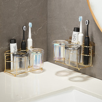Light luxury toothbrush holder gargle Cup brush cup non-hole hanging wall toilet wall storage cylinder set