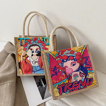 Bag lunch bag Womens fashion printed tote bag Graffiti handbag casual bag net red new multi-color
