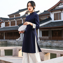 Chinese style spring and autumn cotton linen Chinese coat tea clothing female Zen womens clothing Zen clothing Buddhist Republic of China retro tea clothing
