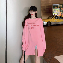 2021 European station coat niche heart machine design sense harbor wind split long sleeve T-shirt women tide ins summer