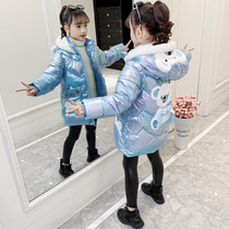 Girls cotton-padded clothing 2021 Winter new foreign-style thickened non-wash bright down cotton-padded jacket for children