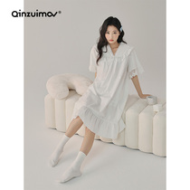Kiss Cat Sleeping Dress Lady Spring Summer Pure Cotton Short Sleeves Senior Sensation V collar Home Sleeping Clothes Cute Teenage Girl can be worn outside