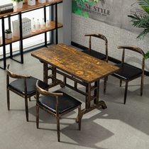 Commercial snack bar fast food table and chair combination economical milk tea shop noodle restaurant canteen restaurant barbecue wrought iron ox horn chair