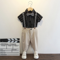 Boy suit Summer baby flower girl dress Childrens short-sleeved suit Bib pants Summer dress 61 chorus performance suit
